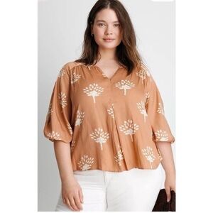 Anthropologie Dolan Left Coast Alvia Peasant Top Peach Floral Size 2X